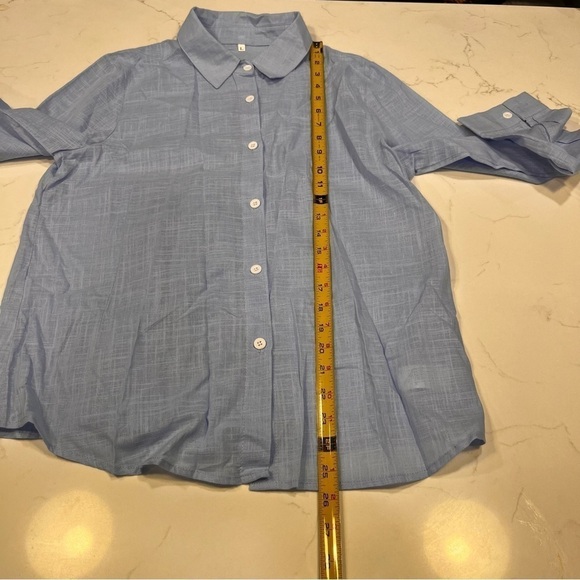 Women’s Blue Peplum back button down shirt - Picture 9 of 9